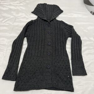 Heirloom Collectibles Long Cardigan Sweater Cowl Neck Big Buttons Womens M Gray